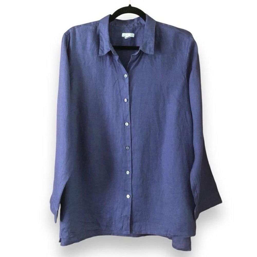 J.Jill S Love Linen Blue Long Sleeve Button Down Collared Essential Shirt
